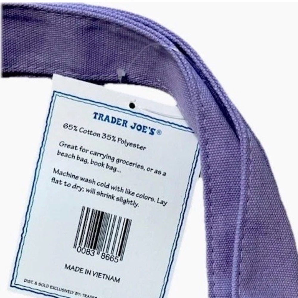 Trader Joe’s 2026 Large Lavender Canvas Tote Bag with Pink Embroidered Logo 💜🩷 - Picture 6 of 6